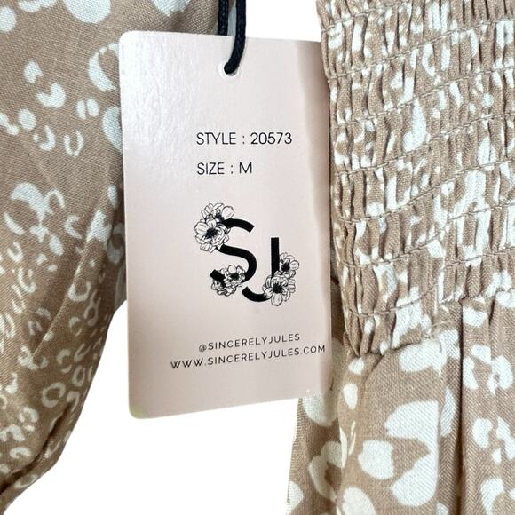 Sincerely Jules Cottagecore Boho Midi Dress SZ M Beige Tan Prairie Romantic - Picture 7 of 9